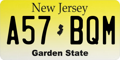NJ license plate A57BQM