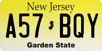 NJ license plate A57BQY