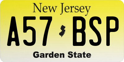 NJ license plate A57BSP
