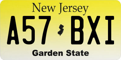 NJ license plate A57BXI