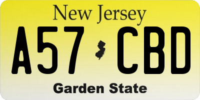 NJ license plate A57CBD