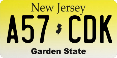 NJ license plate A57CDK