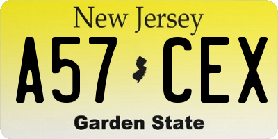 NJ license plate A57CEX