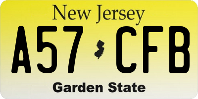 NJ license plate A57CFB