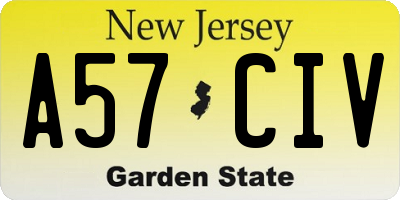 NJ license plate A57CIV