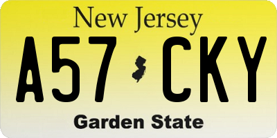 NJ license plate A57CKY