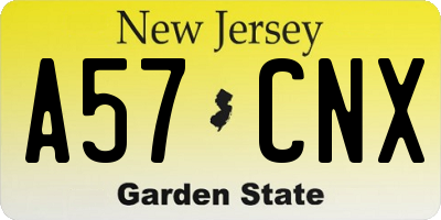 NJ license plate A57CNX