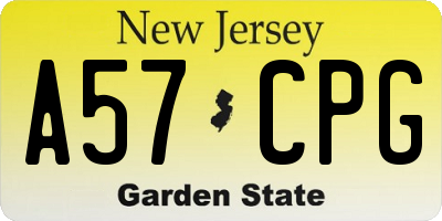 NJ license plate A57CPG