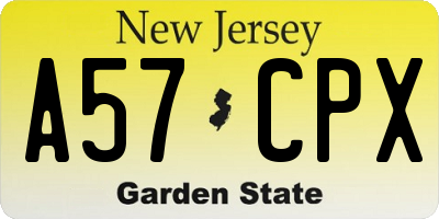 NJ license plate A57CPX