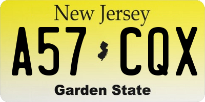 NJ license plate A57CQX