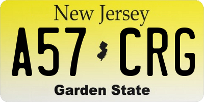 NJ license plate A57CRG