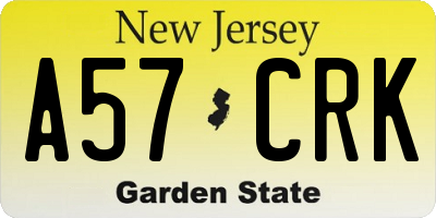 NJ license plate A57CRK
