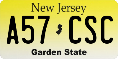 NJ license plate A57CSC