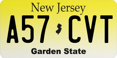 NJ license plate A57CVT