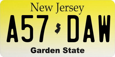 NJ license plate A57DAW