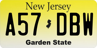 NJ license plate A57DBW