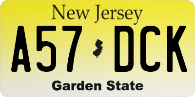 NJ license plate A57DCK