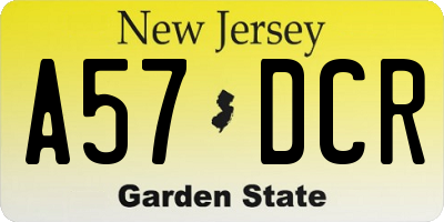 NJ license plate A57DCR