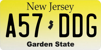 NJ license plate A57DDG