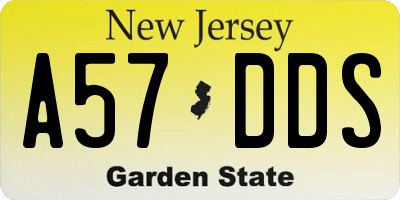 NJ license plate A57DDS