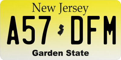 NJ license plate A57DFM