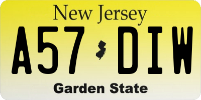 NJ license plate A57DIW