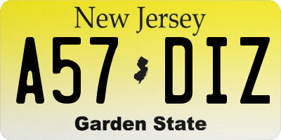 NJ license plate A57DIZ