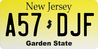 NJ license plate A57DJF