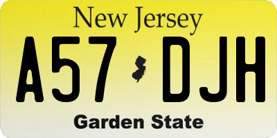 NJ license plate A57DJH