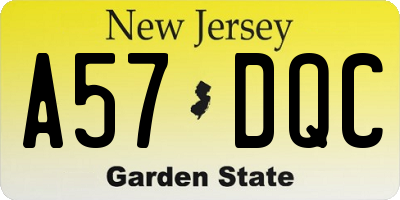 NJ license plate A57DQC