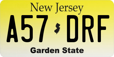 NJ license plate A57DRF