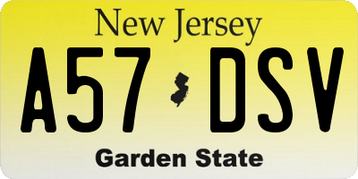 NJ license plate A57DSV