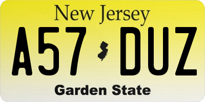 NJ license plate A57DUZ