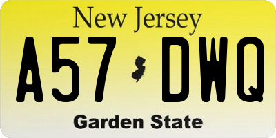 NJ license plate A57DWQ