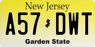 NJ license plate A57DWT