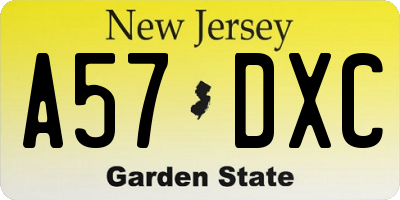 NJ license plate A57DXC