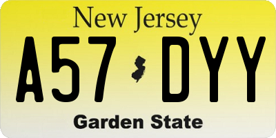 NJ license plate A57DYY