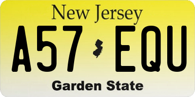 NJ license plate A57EQU