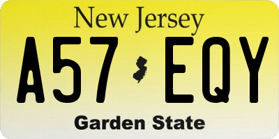 NJ license plate A57EQY