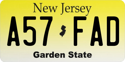 NJ license plate A57FAD