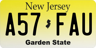 NJ license plate A57FAU