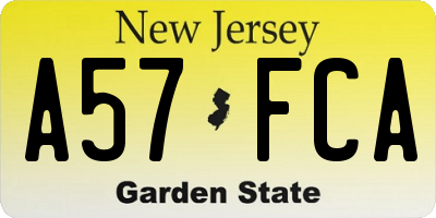 NJ license plate A57FCA