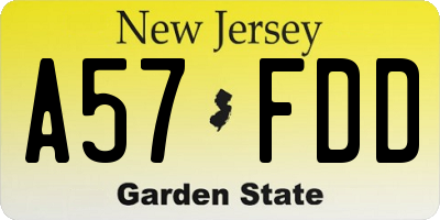 NJ license plate A57FDD