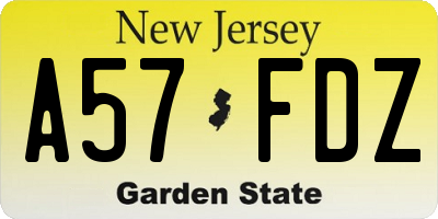 NJ license plate A57FDZ