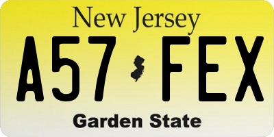 NJ license plate A57FEX