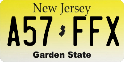 NJ license plate A57FFX