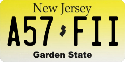 NJ license plate A57FII