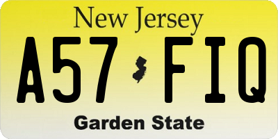 NJ license plate A57FIQ