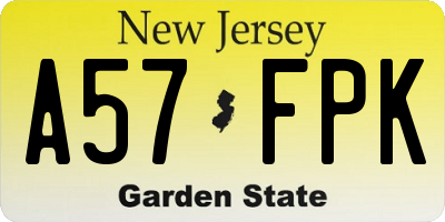 NJ license plate A57FPK