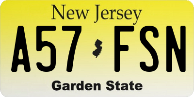 NJ license plate A57FSN